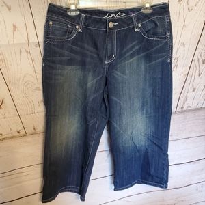 Inc Denim women's curvy fit dark wash five pocket cropped jeans blue size 14